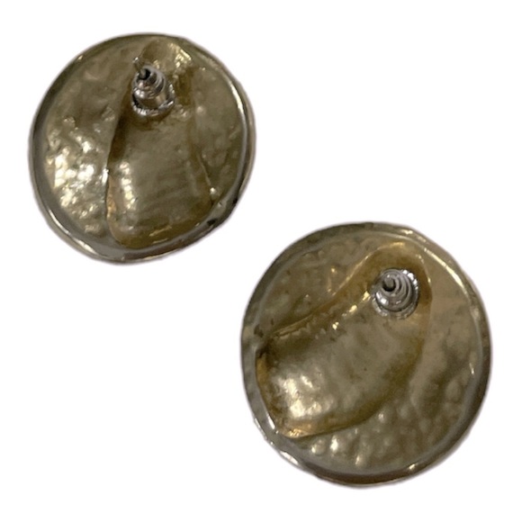 VINTAGE LARGE GOLD TONE AND BLACK EARRINGS - TOTALLY 80'S ESTATE - Picture 3 of 6